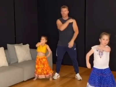 David Warner and his daughters enact signature step of 'Bala