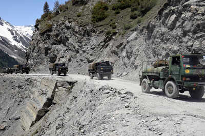 (File photo) An army convoy moving towards the Zojilla pass, in Drass. 76401380