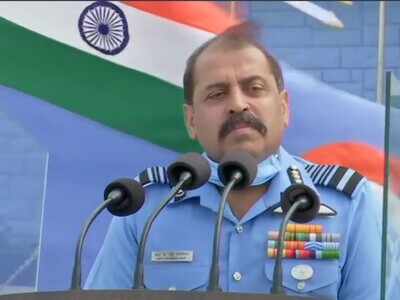 IAF Chief Air Chief Marshal RKS Bhadauria speaking at the Combined Graduation Parade (CGP) at Air Force Academy in Hyderabad: ANI