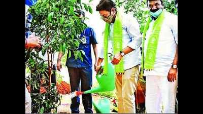 Hyderabad: Social distancing goes for a toss as people plant saplings, pose for pictures
