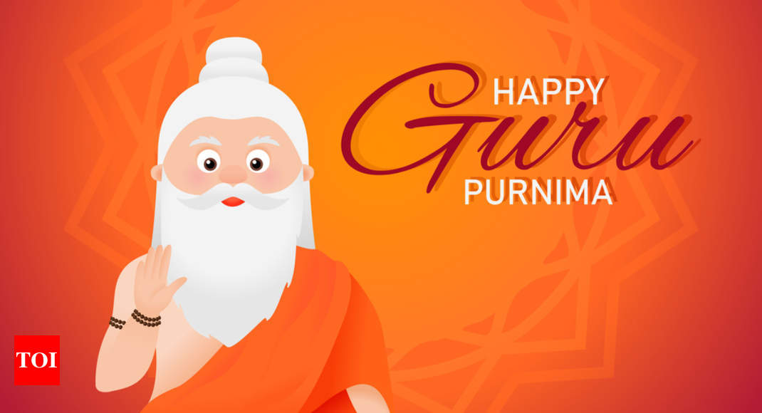 Happy Guru Purnima Greeting Poster Yogi Baba And Om Symbol Background