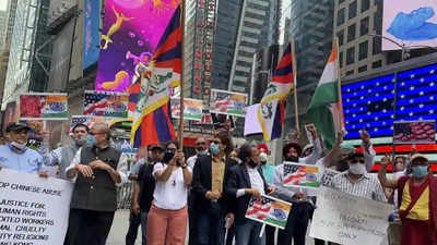 New York: Indian-American community holds 'Boycott China' protest at Times Square