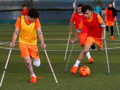 Young Gaza amputees play soccer again after coronavirus curbs eased