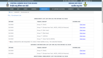 IAF result 2020: Airmen Group X (Tech) additional enrolment list released