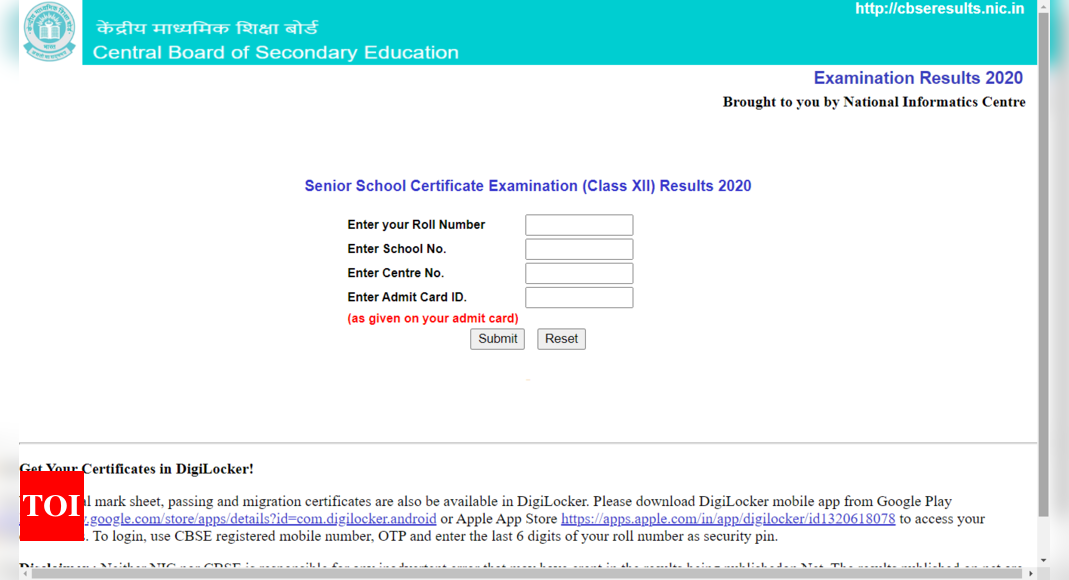 CBSE 12th results 2020 declared on cbseresults.nic.in, result link