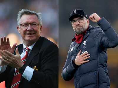 Former Manchester United manager Alex Ferguson, left, and Liverpool manager Juergen Klopp
