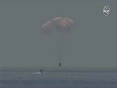 A capsule with NASA astronauts Robert Behnken and Douglas Hurley splashes down in the Gulf of Mexico. (Reuters/Nasa)