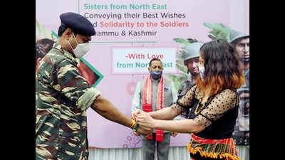 Women from northeast tie rakhi on jawans posted in Jammu and Kashmir