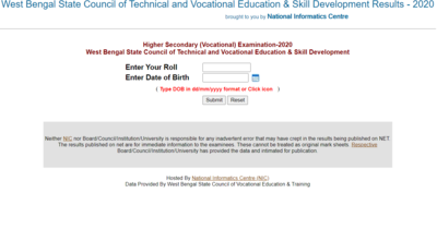 WBSCVET Results 2020: West Bengal HS Vocational result announced