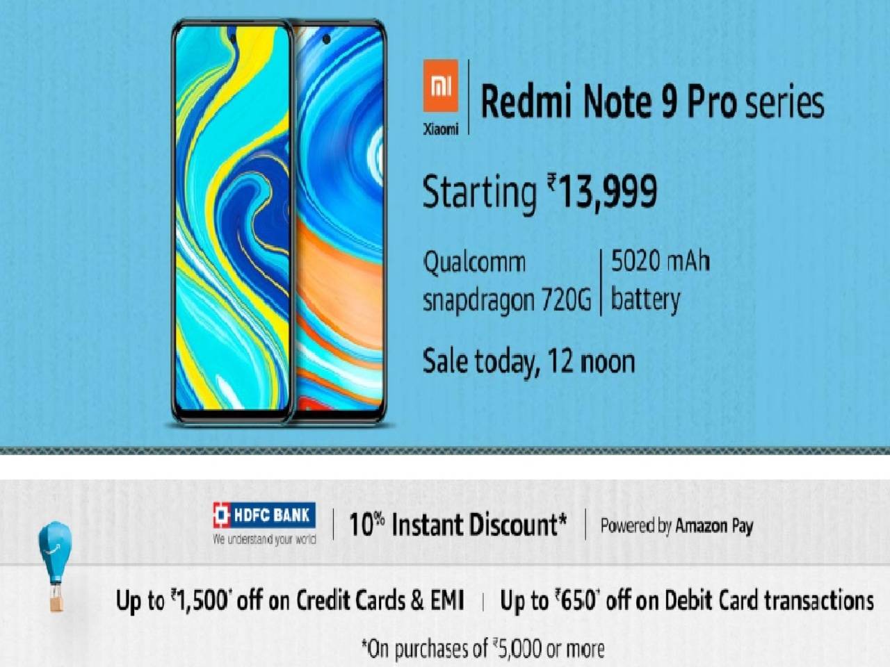 redmi note 9 pro on emi with debit card