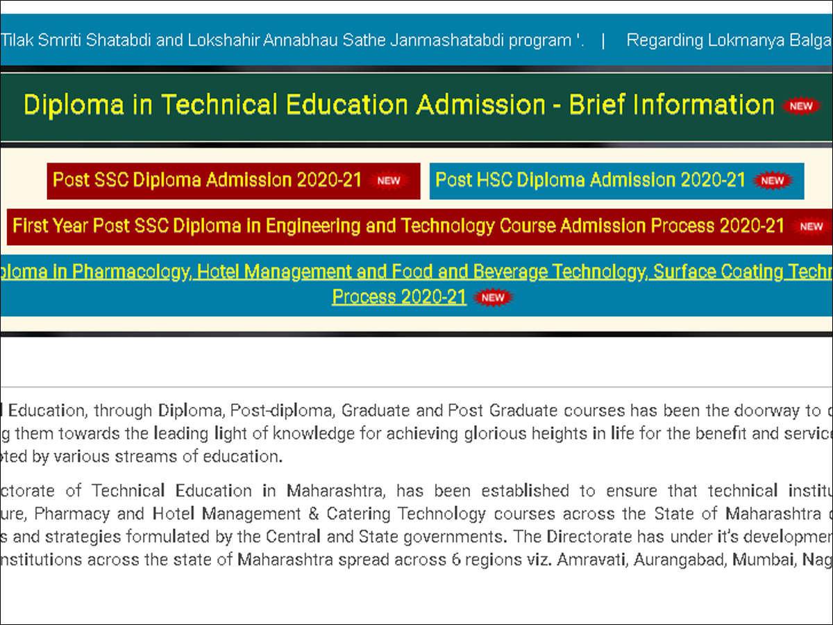 Dte Maharashtra Admission 21 Online Registration Begins For Post Ssc Hsc Diploma Courses Times Of India