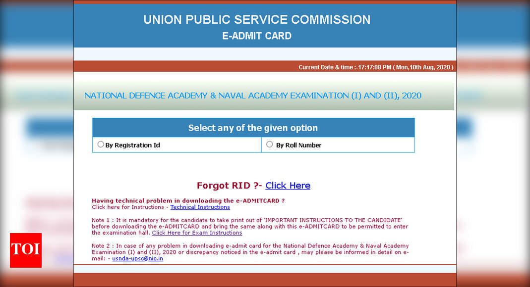 Upsc Nda Admit Card UPSC releases NDA examination 2020 Admit Card at