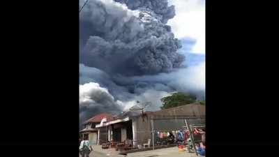 Indonesia's Sinabung volcano ejects towering column of ash on Sumatra island