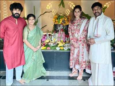 On his 65th birthday, Chiranjeevi performs Ganapati Puja with Ram