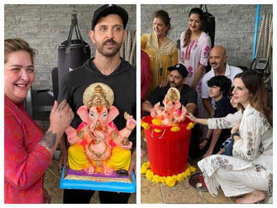 Photos: Hrithik Roshan, Sussanne Khan and family bid adieu to Lord Ganesha during visarjan