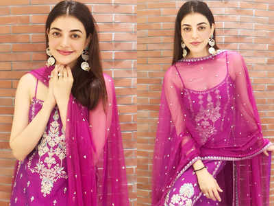 Kajal Aggarwal's vivid violet silk sharara is the best wedding guest outfit of the season