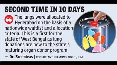 Lungs airlifted from Kolkata for transplant in Hyd hosp