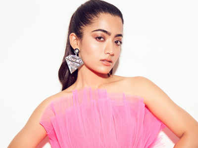 Rashmika Mandanna looks stunning in an off-shoulder pink dress