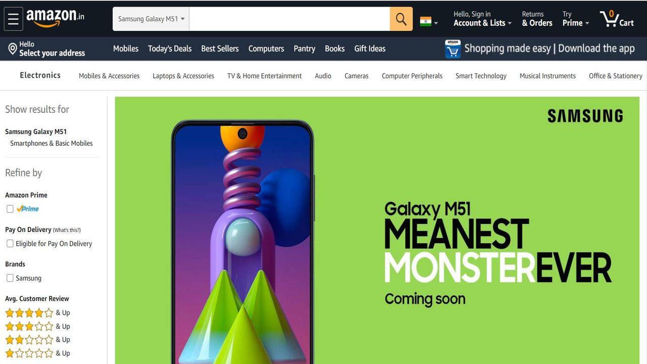kok få øje på Konflikt Samsung Galaxy M51 gets listed on Amazon, to launch soon in India - Times  of India
