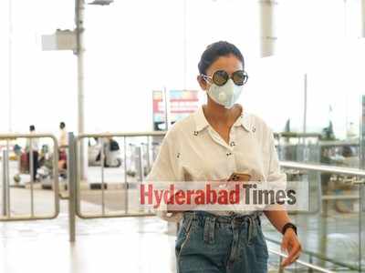Spotted: Rakul Preet pulls off a retro-chic look as she leaves the city