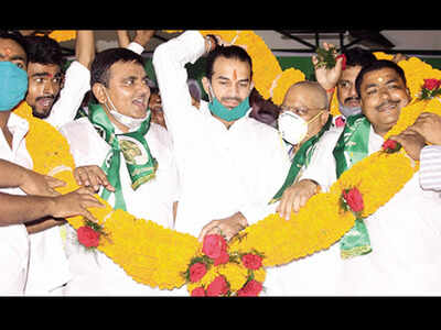 Lalu’s elder son Tej Pratap Yadav at a function in Patna on Saturday