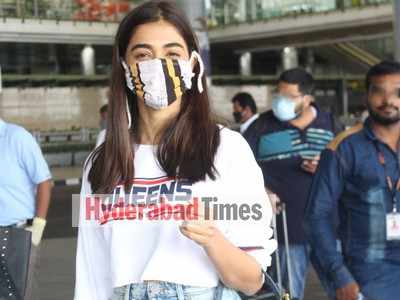 Spotted: Radhe Shyam actress Pooja Hegde pulling off a retro-chic look as she lands in Hyderabad
