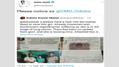Odisha government swings into action after Sonu Sood tweets to help cancer patient