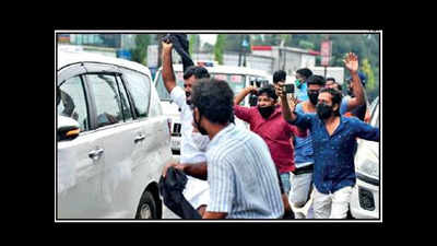 Kerala minister KT Jaleel faces protests on his way to the capital