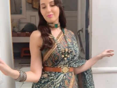Nora Fatehi’s marks her presence on social media with a noteworthy saree look
