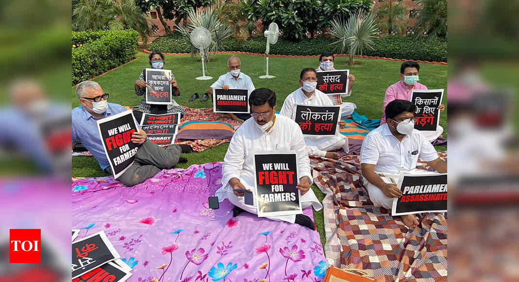 Oppn MPs carry pillows & blankets, sit on 'indefinite' dharna outside Parl