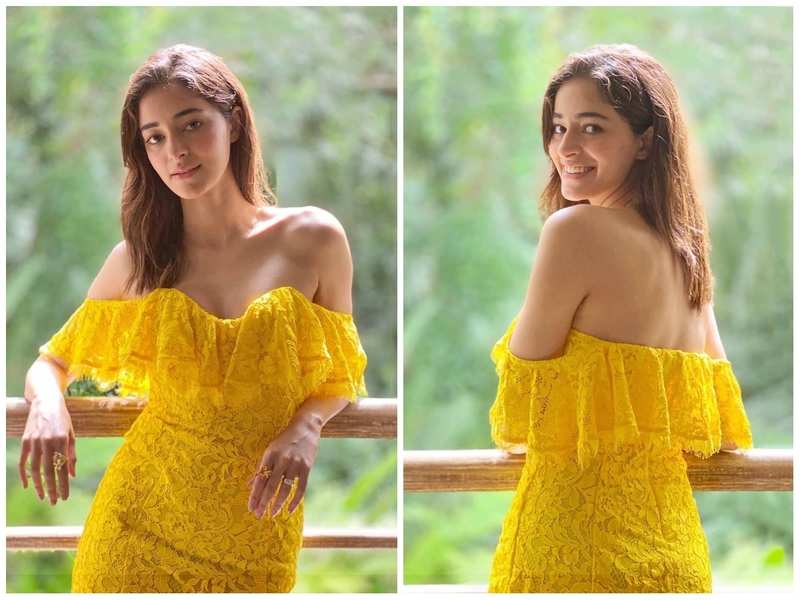 Ananya Panday looks drop-dead gorgeous in a yellow off-shoulder dress ...