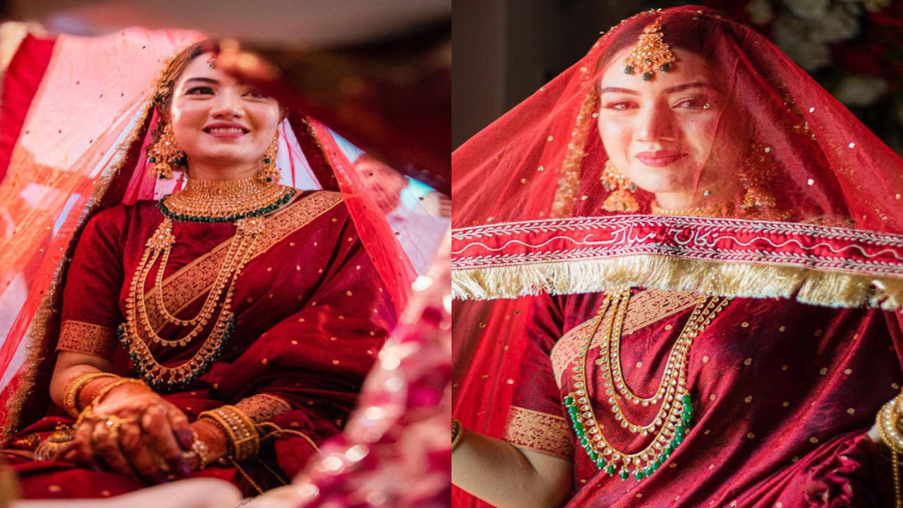 Bride with red clearance saree