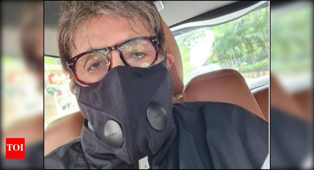 Amitabh bachchan shares an unmissable selfie as he steps out for work donning a face mask, view photo | hindi movie news - times of india