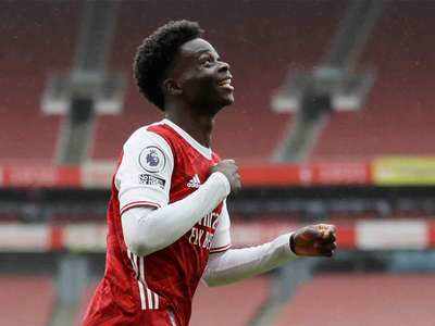 Arsenal S Saka Celebrates England Call Up With Rare Headed Goal Football News Times Of India