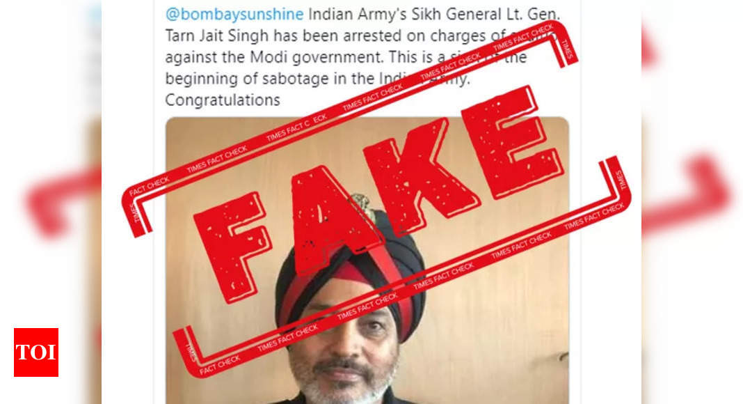 News of Lt Gen Taranjit held for sedition fake