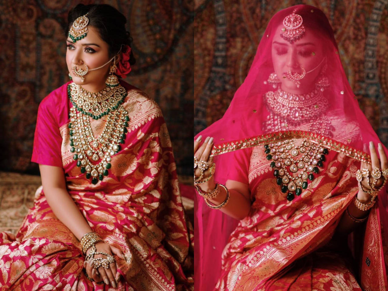 Banarasi Silk saree Pink Peas Green GBS-SUN-46009B – iBuyFromIndia