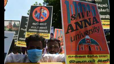 DMK youth wing stages protests demanding resignation of Anna University VC Surappa | Chennai News - Times of India