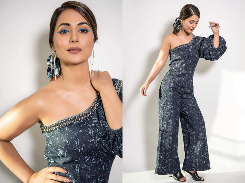 Hina Khan's denim one-shoulder jumpsuit is sexy yet cute
