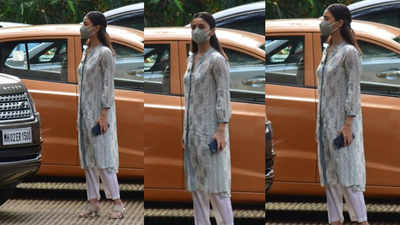 Alia Bhatt visits beau Ranbir Kapoor's mom Neetu Kapoor looking pretty in a salwar suit