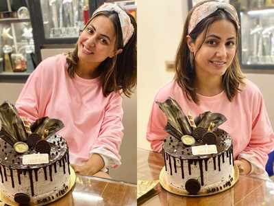Senior Hina Khan poses in pink with a cake sent by fans; shares Bigg Boss 14 has been a 'wonderful experience'