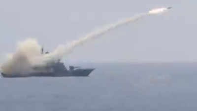 Anti-ship missile launched from INS Prabal hits target with deadly accuracy