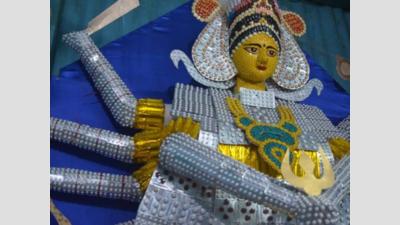 Assam artist creates Durga idol with medical waste to show solidarity amid Covid-19