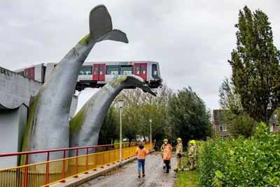 What a fluke: Dutch whale tail sculpture catches metro train