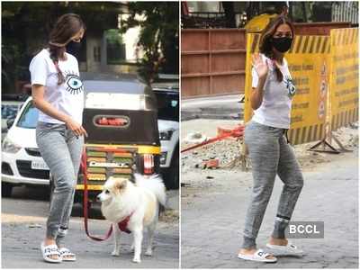 Malaika Arora steps out for a morning walk with her furry friend Casper in stylish casuals; view photos