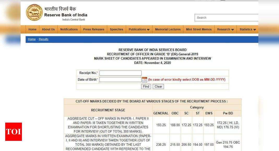 RBI Officer Grade B Marks Sheet And Cut-off Marks Released, Check Here ...