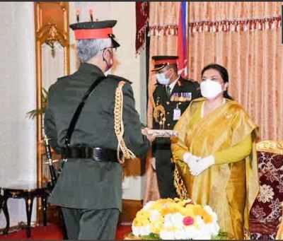 Gen Naravane conferred the honorary rank of General of Nepali Army by President Bhandari