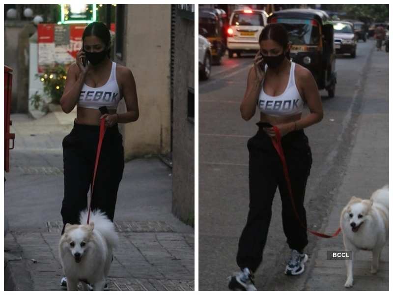 Photos: Malaika Arora opts for a trendy athleisure as heads out for an evening walk with Casper