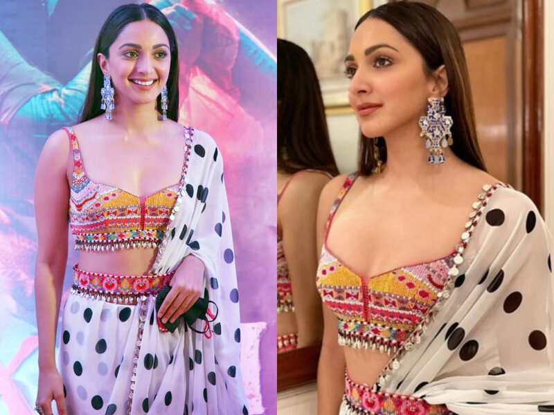 Kiara Advani sizzles in a white and black polka dot sari