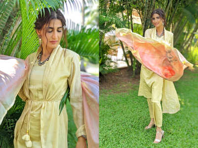 Aahana Kumra stuns in this modern cream yellow kurta-jacket set