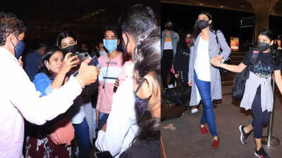 Fans go crazy for selfies with Sushmita Sen at airport as she heads for vacation with beau Rohman Shawl and daughters